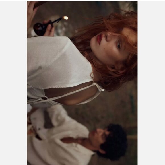 ZARA LINEN BLEND PEPLUM TOP SIZE M NEW WITH TAG! - Picture 2 of 5